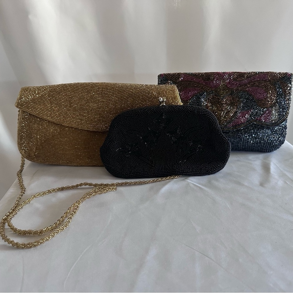 Vintage Elegant Beaded Evening Clutch Set - Gold, Black, Multicolor